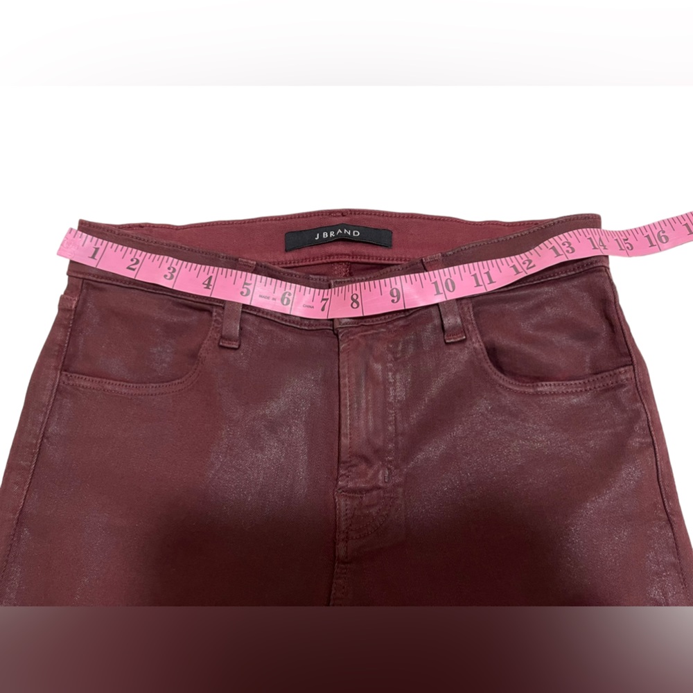 J Brand Alana Coated Claret Maroon Raw Hem Zipper Skinny Pants Womens Size 26 - Picture 14 of 15